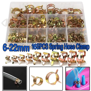 

165PCS Zinc Plated Spring Hose Pipe Clamps Air Clip Clamp 10 Sizes 6-22mm assortment bolt home improvement assortment