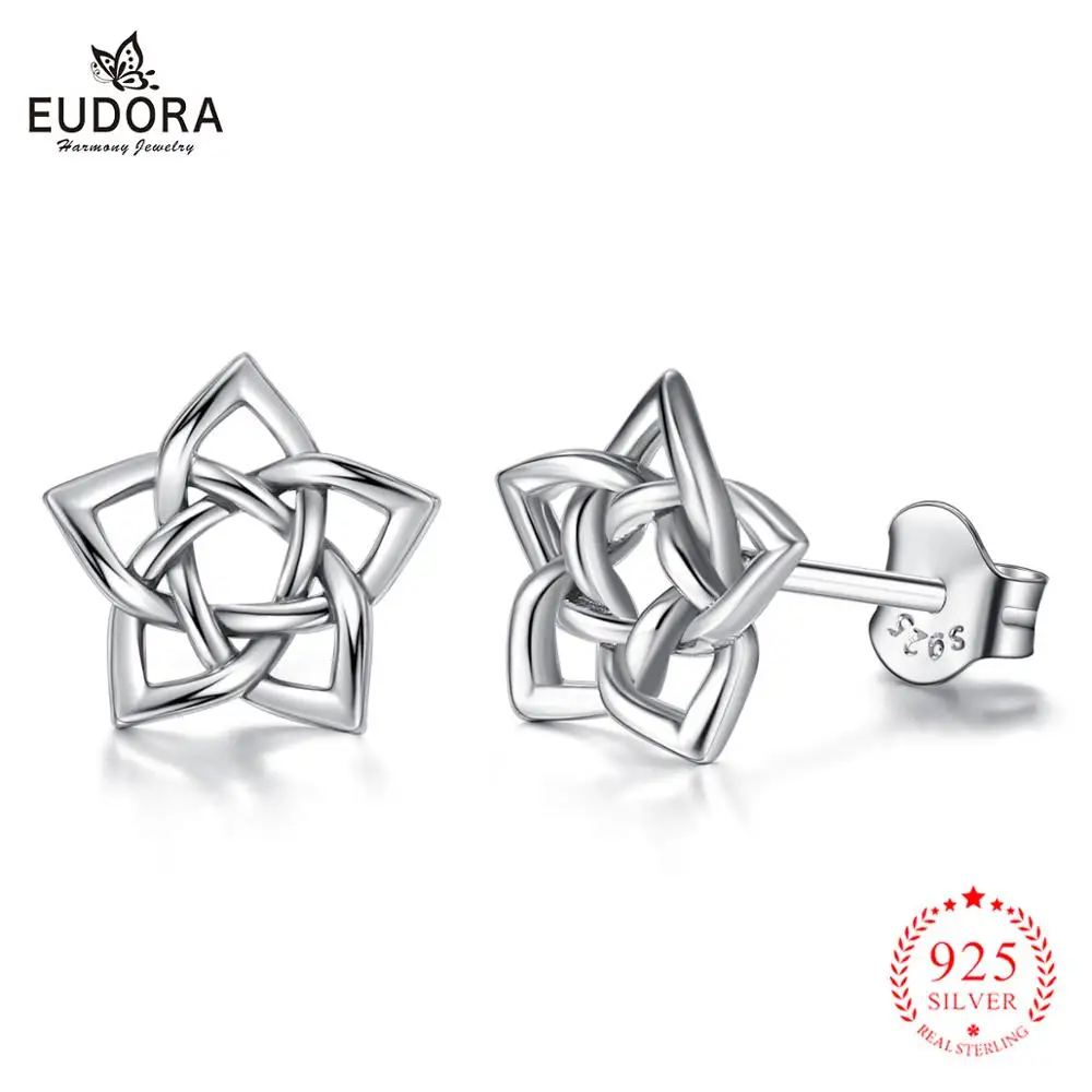 Серьги Eudora из серебра 925 пробы с кельтской звездой, винтажные серебряные серьги-гвоздики со звездами, серьги-гвоздики с цветком, хорошее ювелирное изделие для женщин CYE103