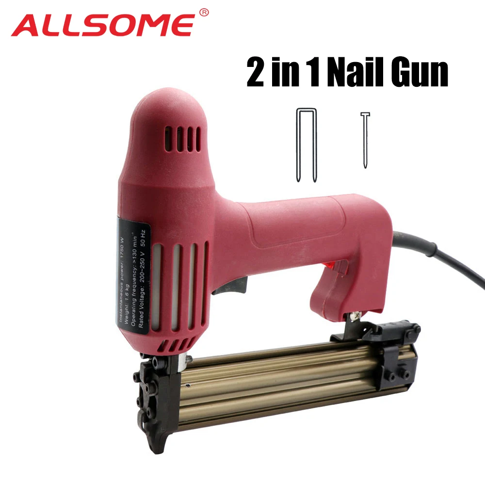ALLSOME 2 in 1 Powerful Electric Staples Nail Guns with 400pcs Nails Nailer Stapler Furniture Frame Carpentry Wood working Tools