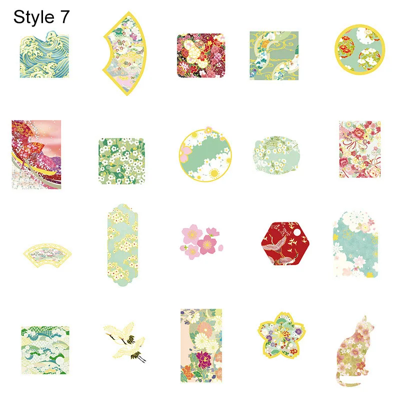 Style 7 60 шт. японский стиль Золотая фольга Цветы Узор Decoracion Дневник стикеры для альбомов Скрапбукинг стикер для канцелярских товаров студенческие принадлежности - Цвет: Style 7