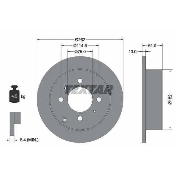 Диск тормозной задний Hyundai Sonata 2.0-2.5 98-01 TEXTAR 921309