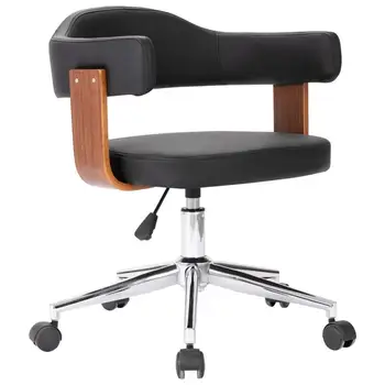 

[ES Warehouse] Swivel office chair curved wood black synthetic leather