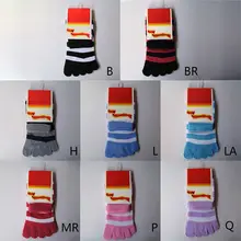 Женские осенне-зимние носки; милые Нескользящие носки в полоску с принтом; разные цвета; носки с пятью пальцами