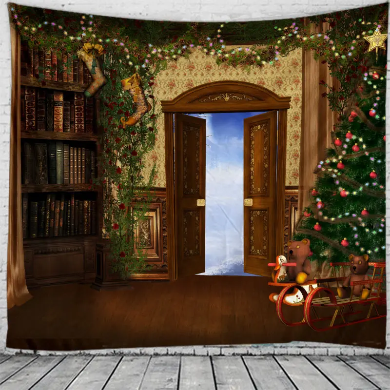 Оранжевый Tapestry Christmas Wall Hanging Christmas Snow Home Deco Christmas Windows Print Tapestries Large Size Free Shipping Tapestries - Цвет: Оранжевый