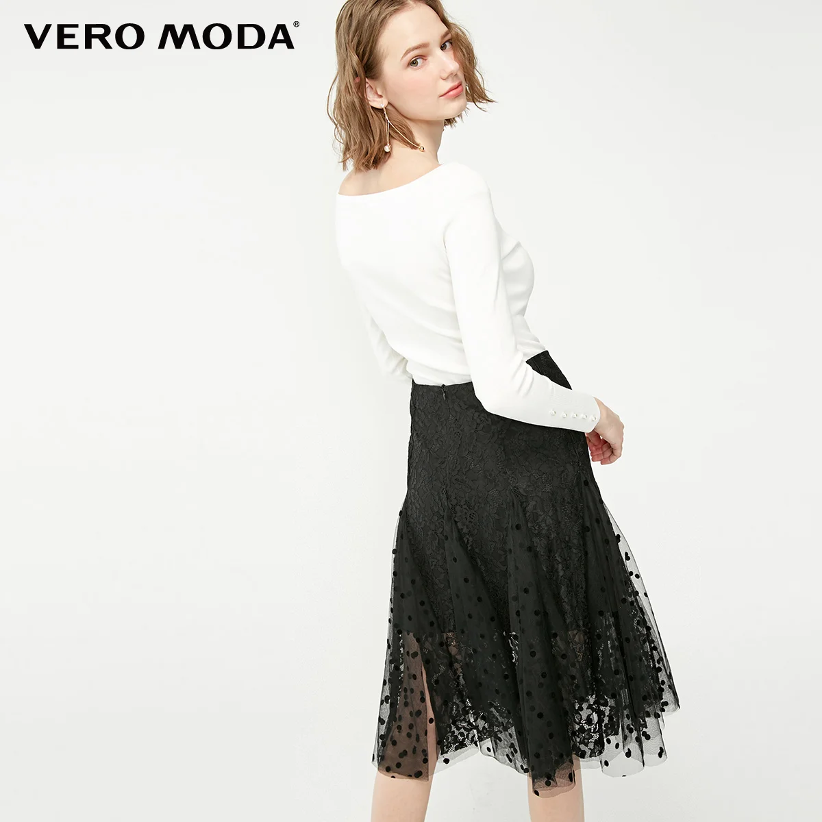 Vero Moda женская прозрачная юбка в горошек с кружевом | 31911G522
