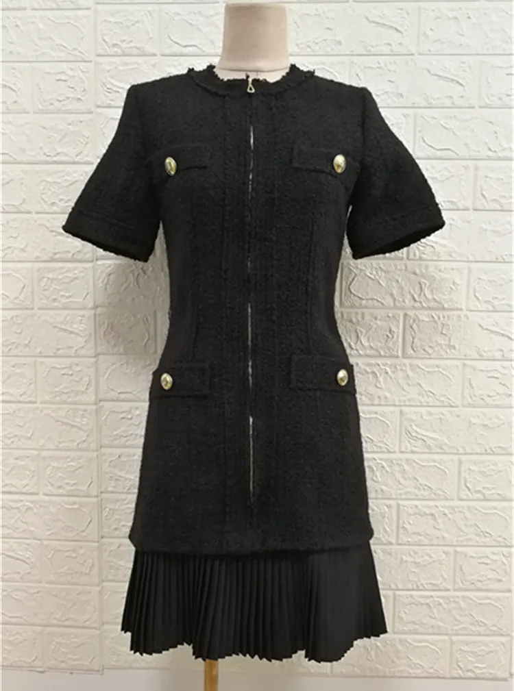 2019 Herfst vrouwen hoge kwaliteit korte mouwen tweed dresss Chic patchwork jurk B031 2019 Herfst vrouwen hoge kwaliteit korte mouwen tweed dresss Chic patchwork jurk B031