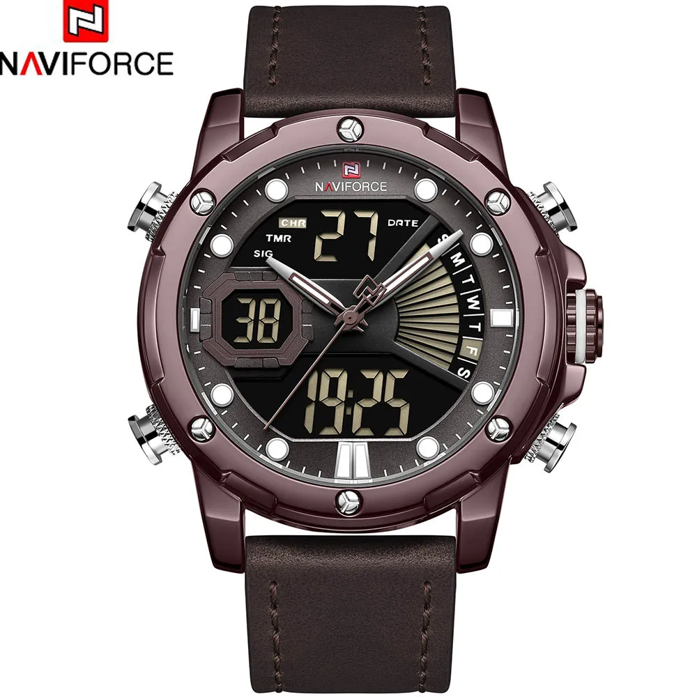 NAVIFORCE мужские модные спортивные часы мужские кварцевые цифровые аналоговые часы мужские кожаные Наручные часы с хронографом relogio masculino