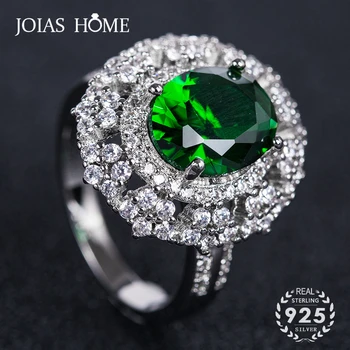 

JoiasHome Vintage 925 Sterling Silver Rings For Women With Oval Shape Ruby Emerald Gemstone Finger Ring Wedding Party Gifts