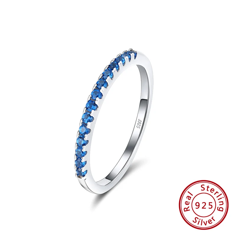 Синий 925 Серебряные кольца ORSA JEWELS, Стерлинговое Серебро, женские блестящие полурулоны, проложенные цветной, с кубическим цирконом, кольца, подарок на каждый день, ювелирные изделия SR188 - Цвет камня: Синий