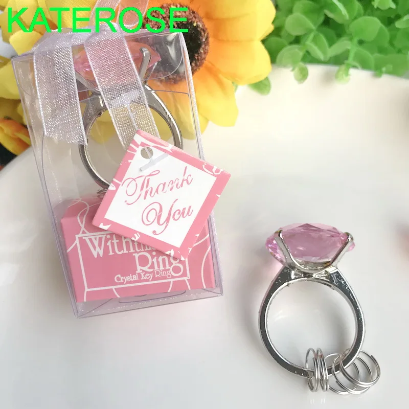 Pink 30 шт. обручальное кольцо для ключей, свадебные сувениры, Хрустальный брелок для невесты, для душа, вечерние раздаточный материал для гостей - Цвет: Pink