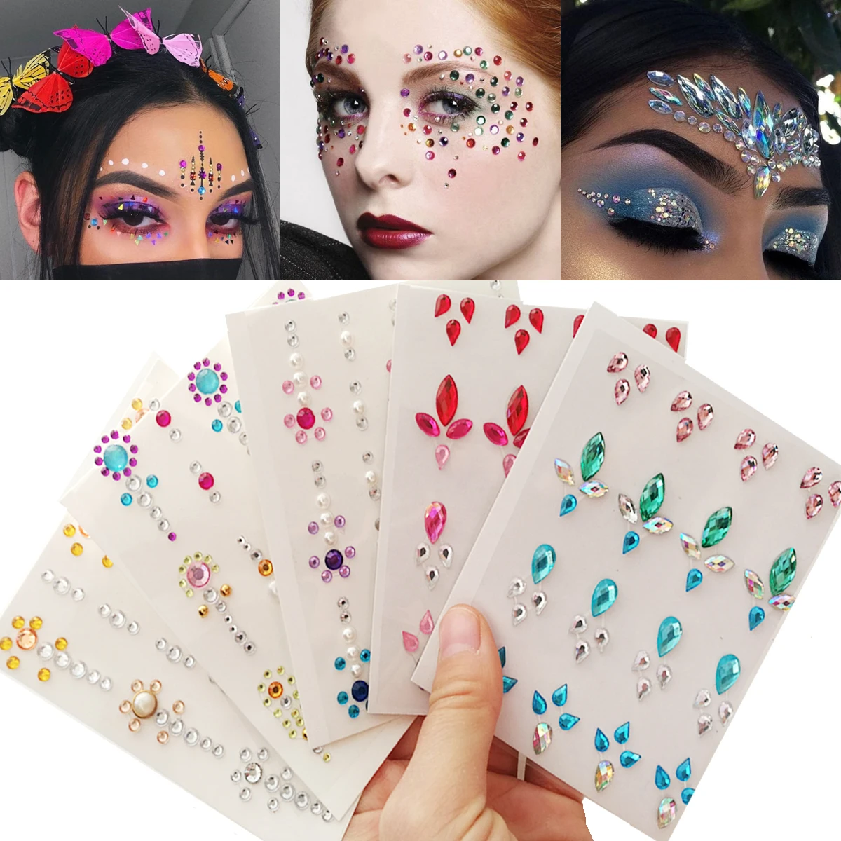 1PCS Temporary Women Fake Tattoo Sticker Jewels Crystal Body Decoration Diamond Acrylic Rhinestone Face Stickers