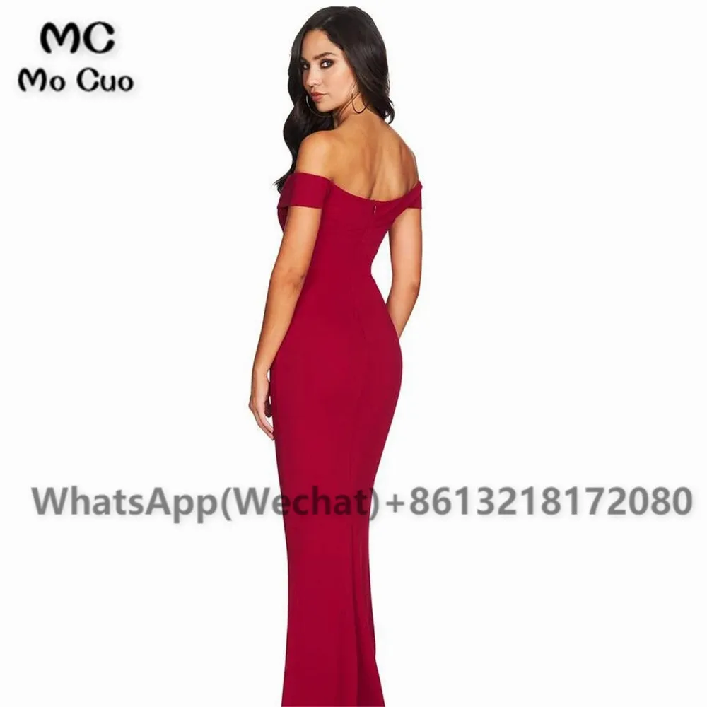 Elegant Off The Shoulder Prom Dress Burgundy, Mermaid Formal Gown With Draped Bodice (2)