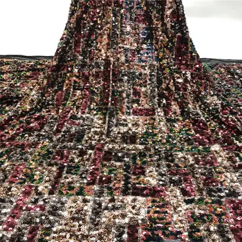 

Sequins Lace Fabric 2020 High Quality African Evening Dress Fabrics New Nigeria Sequined Embroidered Mesh Net Lace Fabric