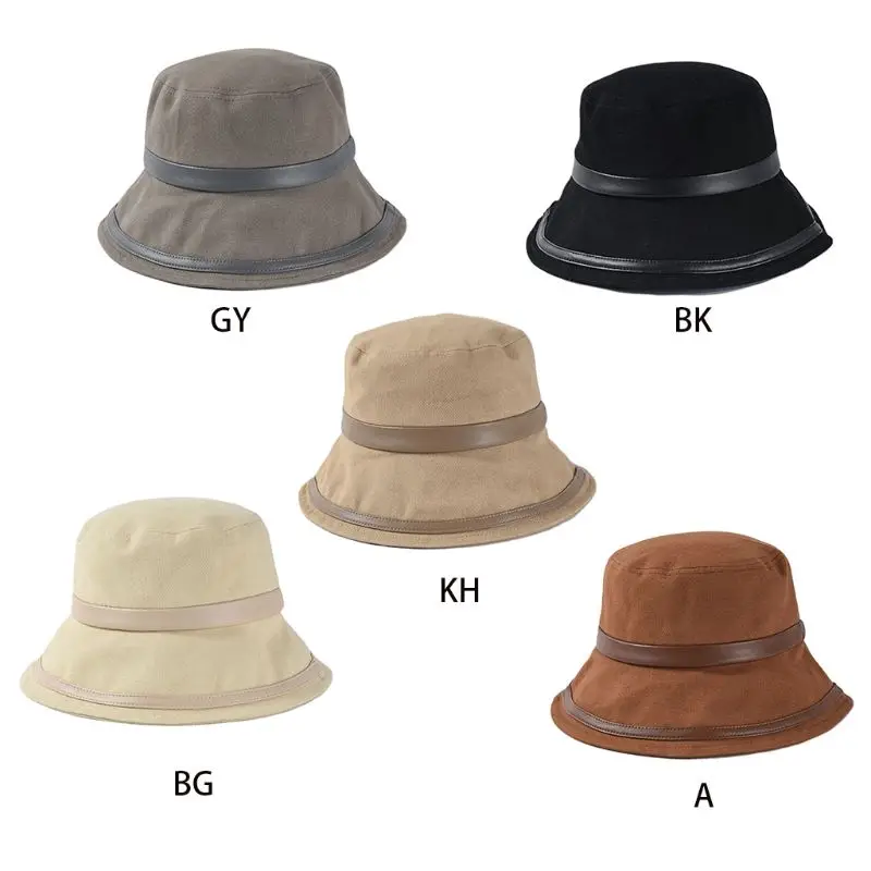 

Unisex Cotton Patchwork Bucket Hat Plain Solid Color Wide Brim Fisherman Hat