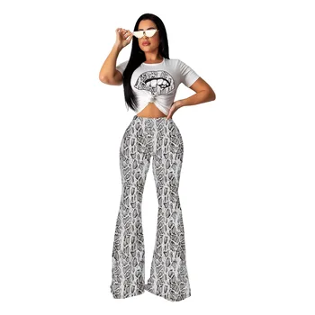 

HAOOHU serpentine Print Two Piece Set Long Sleeve T Shirt and Bandage Pants Matching Set Fall Streetwear Casual 2 Piece Set