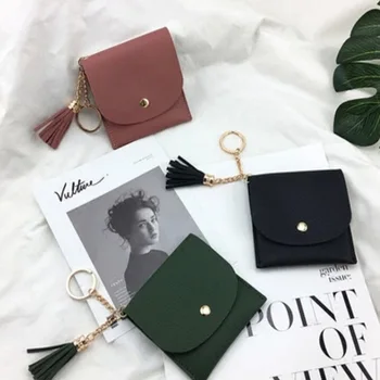 

2020 PU Leather Women Slim Wallet Purses Fashion Tassel Hasp Short Clutch Small Chain Coin Key ID Card Holders Wallet