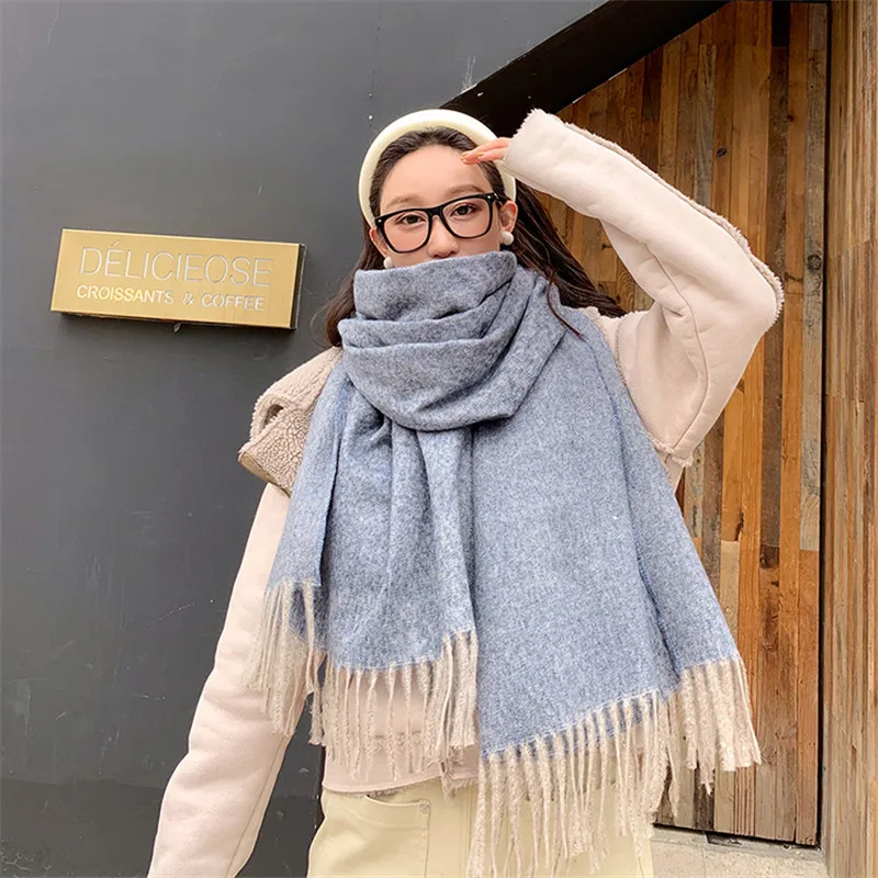 Толстый теплый зеленый зимний шарф одеяло шаль женское пончо из искусственного