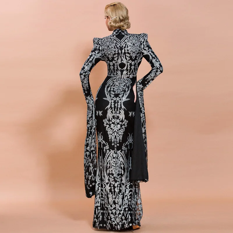 Весеннее женское Роскошное винтажное платье с цветочным принтом, Элегантное Длинное платье с длинным рукавом и высоким воротником, vestidos