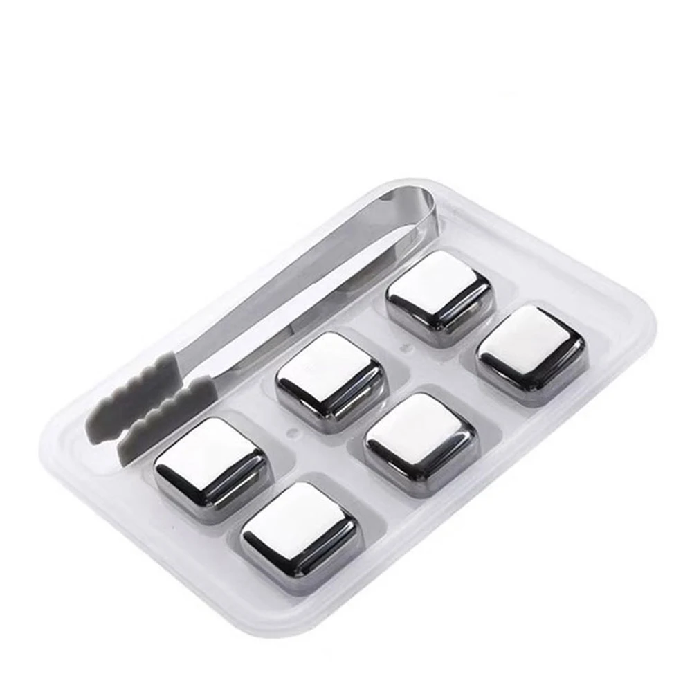 6 pcs with clips Кубик льда из Нержавеющей Стали С прохладными камнями для напитков многоразовый охлаждающий стальной куб для вина металлический куб с зажимами охлаждающий камень - Цвет: 6 pcs with clips