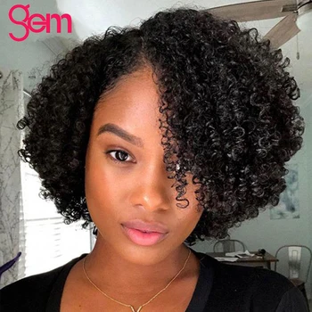 

Afro Kinky Curly Wig Short Bob Wigs Peruvian Remy Human Hair Wigs For Women GEM Natural Black Color Full Machine Wig