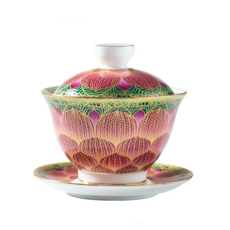 Gaiwan фарфоровая эмалированная цветная ручная роспись Керамическая чайная посуда