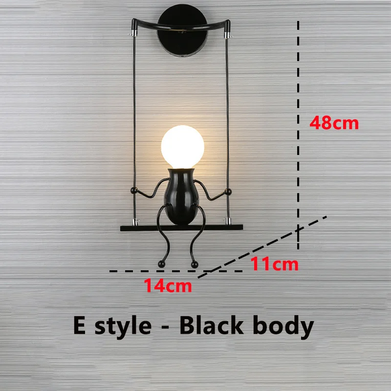 E-black Современный настенный светильник в виде куклы из мультфильма, Креативный светодиодный настенный Железный прикроватный бра для детской комнаты, гостиной ZBD0008 - Цвет абажура: E-black
