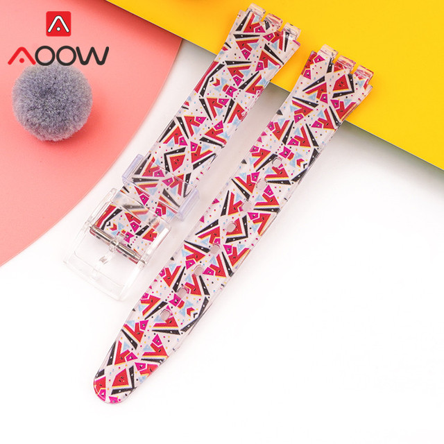 Jelly Strap for Swatch 16mm 17mm 19mm Men Women Colorful Printing PVC Replacement Bracelet Band Watch Accessories