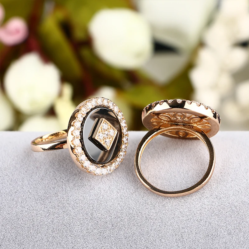 TUHE новые винтажные большие круглые кольца для женщин, розовое золото с белым черным керамическим с кристаллами в богемном стиле, ювелирные изделия, модные свадебные кольца