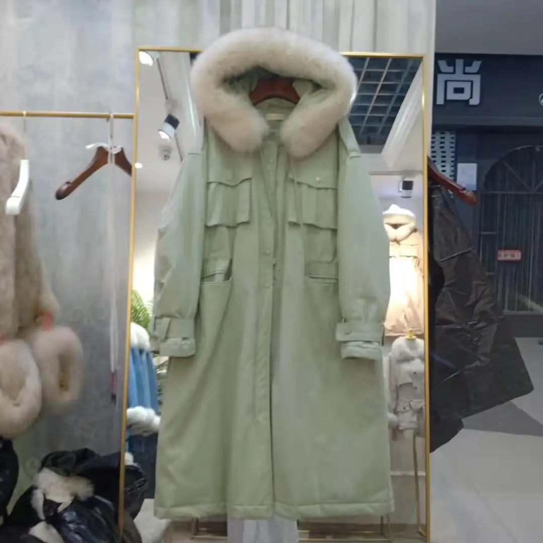 Зимний костюм-платье милитари проект платье пуховое Свободное пальто тяжелое Seta свинцово-белое пуховое длинное пальто для женщин - Цвет: Mink Big Hair Collar