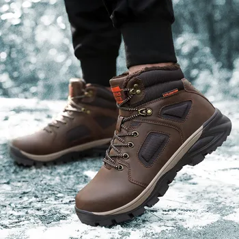 

Genuine Leather Winter Men Boots Waterproof Warm Fur Snow Boots Men Winter Work Casual Shoes Military Combat Ankle Boots