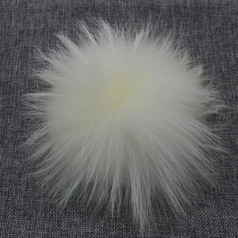 Вязаная Зимняя Шапка-бини с помпонами из меха енота, 13 см, натуральный мех, помпон для взрослых, детское одеяло, Шапки для малышей - Цвет: Ivory