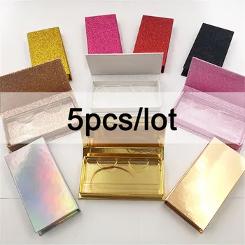 

5pcs False Eyelashes Packaging Box Lash Boxes Custom Your Logo 25mm 3d Mink Lashes Glitter Case Empty Makeup Eyelash Storage