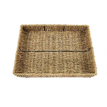 

Handmade Woven Natural Color Rustic Seagrass Serving Tray, Rectangular Storage Basket