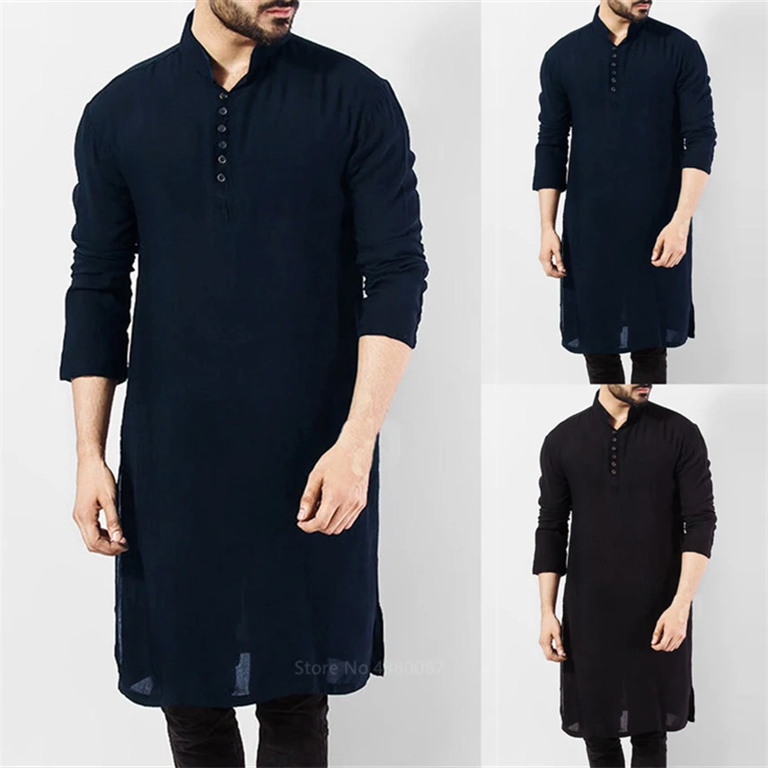 

Islamic Clothing for Muslim Fashion Man Long Robes Solid Long Sleeve Arabic Arab Simple Casual Mens Shirt Jubba Thobe