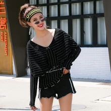 Сексуальные трикотажные полосатые свитера с v-образным вырезом женские модные повседневные топы с длинными рукавами осенне-весенние свитера пуловер Джемпер Pull Femme