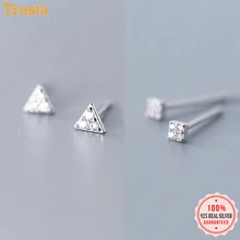Trustdavis 925 пробы серебряные Классические Прозрачные кубические циркониевые маленькие треугольные квадратные серьги-гвоздики для женщин ювелирные изделия из стерлингового серебра