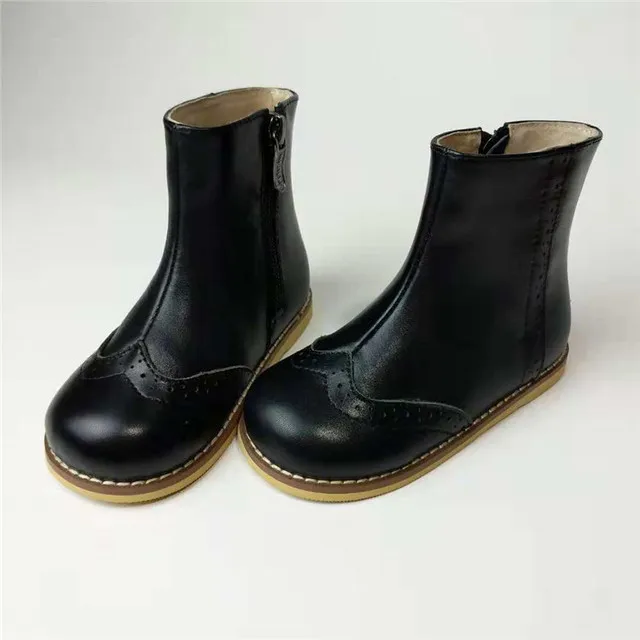 Dolakids/Детские кожаные зимние ботинки; сезон осень-зима; Новые ботильоны для девочек; винтажные Ботинки martin в британском стиле; обувь ручной работы для мальчиков - Цвет: Black brushed