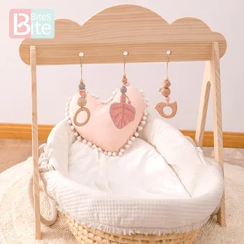 

Baby Wooden Teether Gym Play Toys Cotton Leaves Mat Natural Wooden Rodent Stroller Chain Hanging Baby Toy Mobile Bed Holder Gift