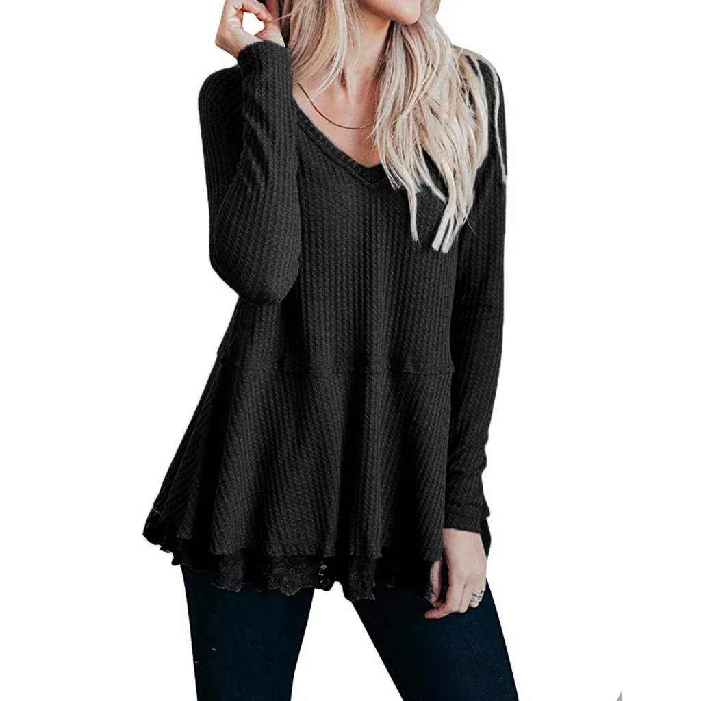 35 женская блузка с v-образным вырезом Повседневная с длинным рукавом с ...