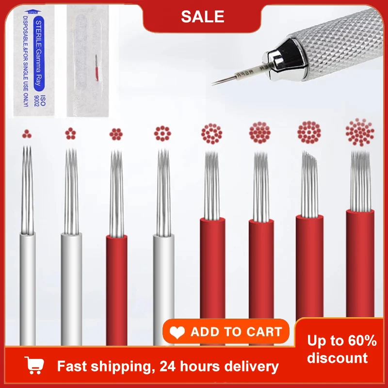 50pcs Round needles Microblading Needles Fog Eyeborw Permanent Makeup Blade Shading Eyebrow Tattoo Needle for manual pen | Красота и