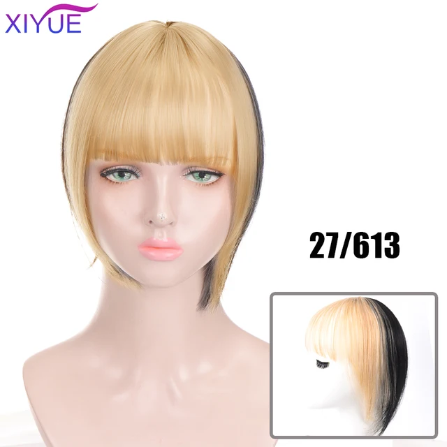 Black/Light Brown Clip In Hair Bangs Hairpiece Accessories Synthetic Fake Bangs Clip In Hair Extensions Clip In Hair Pieces Medium Brown