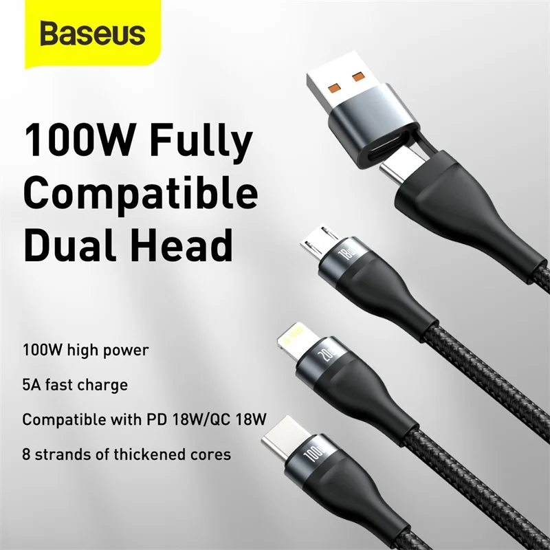 Baseus PD 100 Вт USB C кабель для iPhone 12 Pro 3 в 1 Micro передачи данных QC Type Быстрая зарядка Xiaomi