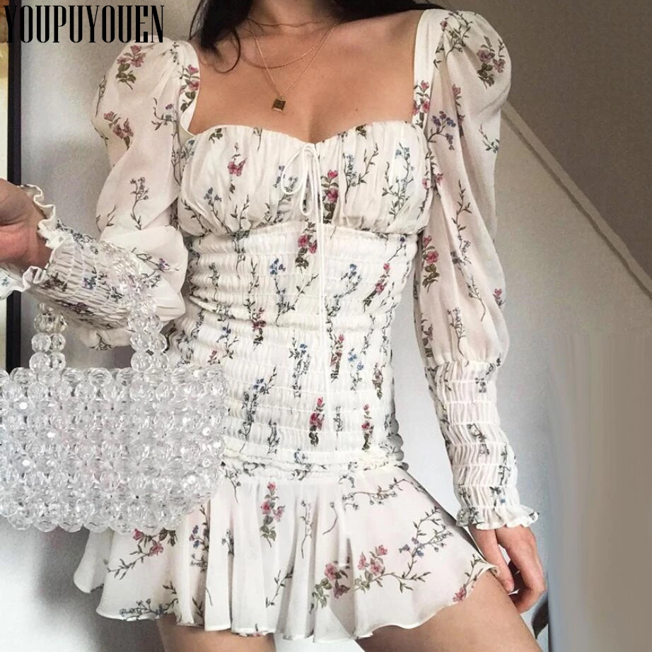 

Women Summer Dress Flower Long Sleeve Chiffon Sexy Backless Beach Short Elegant Tube Bohemian Woman Dresses Floral Boho Clothes