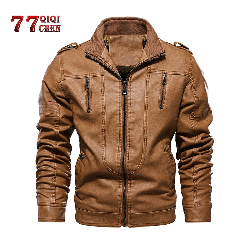 

Winter Warm Fleece Men's PU Leather Jackets New Zipper Slim Fits Motorcycle Jackets Male Casual Solid Turndown Collar Coat 4XL