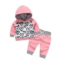 

Baby Girls Clothes Infants Baby Girl Outfits Toddler Baby Girl Hand-Painting Heart Hooded Top +Pants 2pcs Clothing Sunsuit