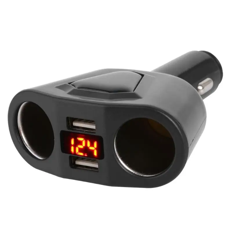 VODOOL lcd Diapaly двойной зарядное устройство USB 2 Way 12-24V Зажигалка на электропитании быстрое автомобильное зарядное устройство мощный автомобильный адаптер - Название цвета: Черный