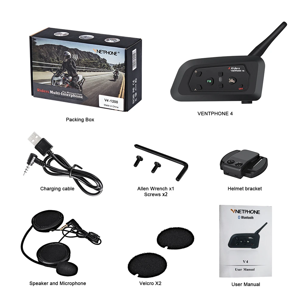 Vnetphone V4 Интерком мото rcycle шлем Bluetooth гарнитура 850 мАч 4 человек intercomunicador мото динамик Водонепроницаемый FM радио