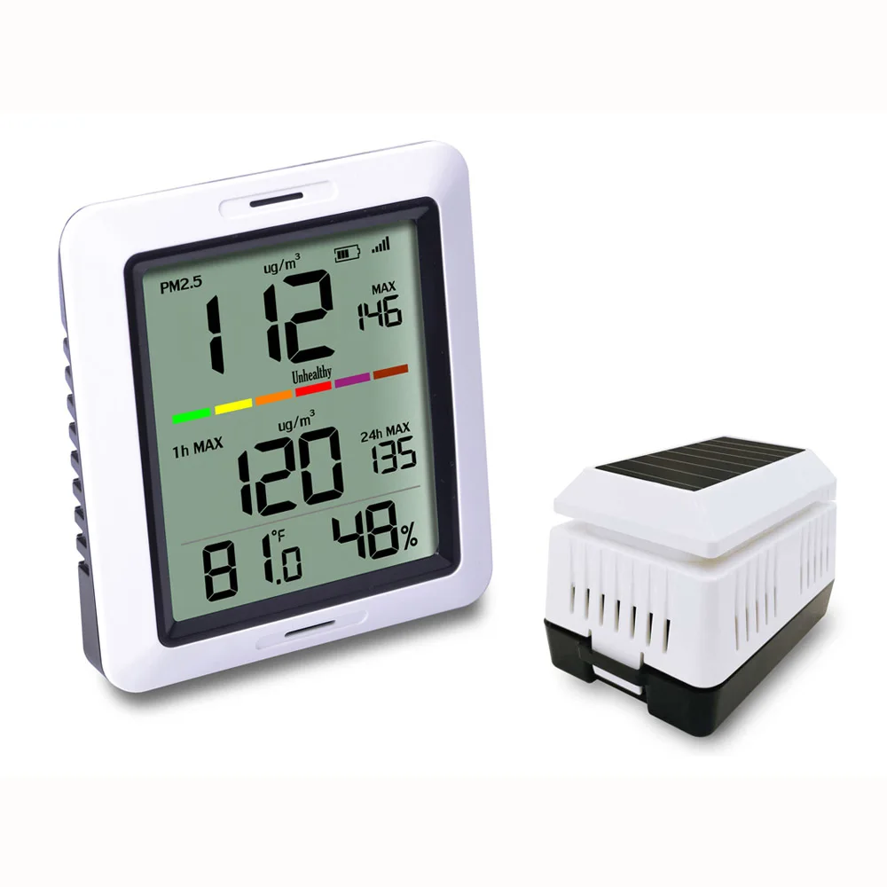 

1pc PM2.5 Air Quality Tester Monitor Wireless with Indoor Temperature and Humidity Solar Powered Tester Monitor