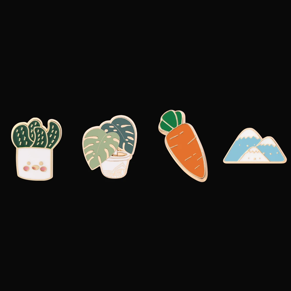 Простая Изысканная брошь в горшке с зелеными листьями моркови горный металл