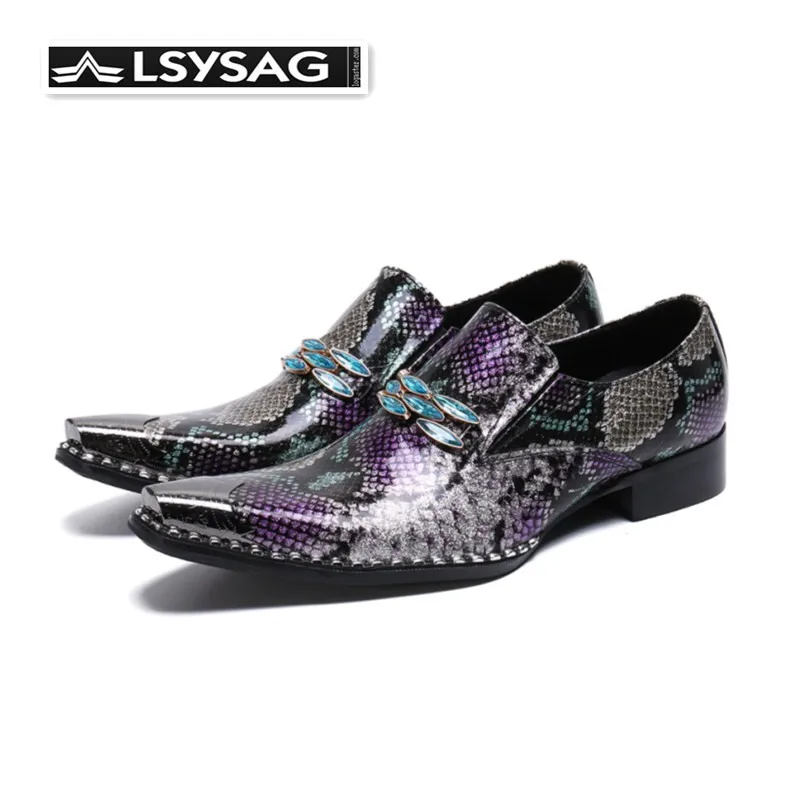 

British Snake Pattern Genuine Leather Men Luxury Party Shoes Rivets Formal Dress Shoes Male Business Leather Shoes